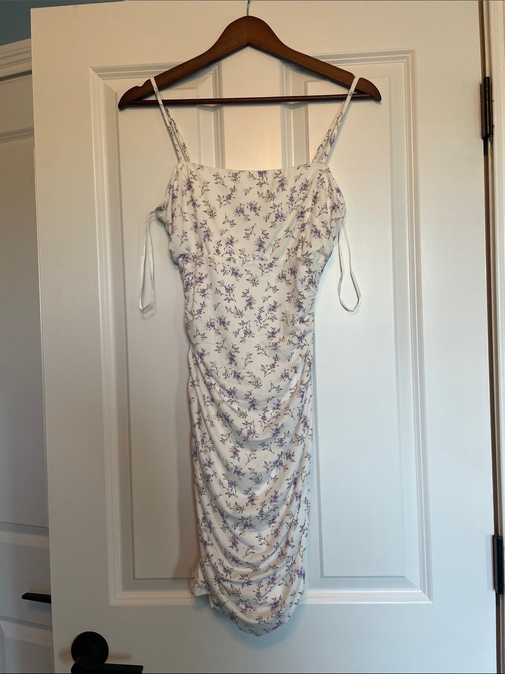 Windsor White Mini Dress with Lavender Floral Print and Spaghetti Straps